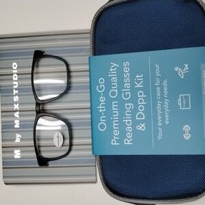 Premium reading glasses and bag + 1.50 matte finish blue and brown frames